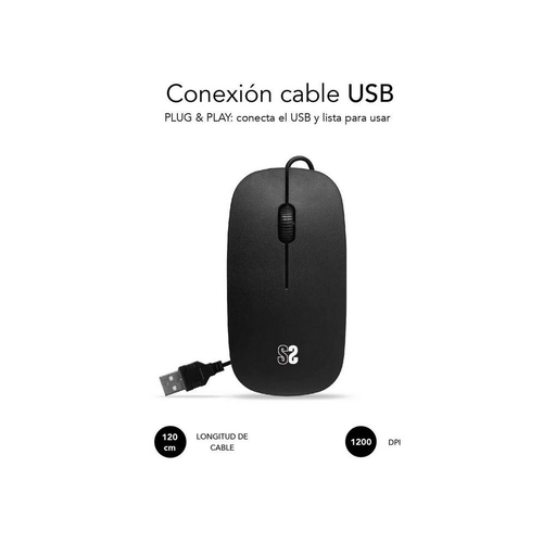 Subblim Flat Mouse Black - Ratón Óptico