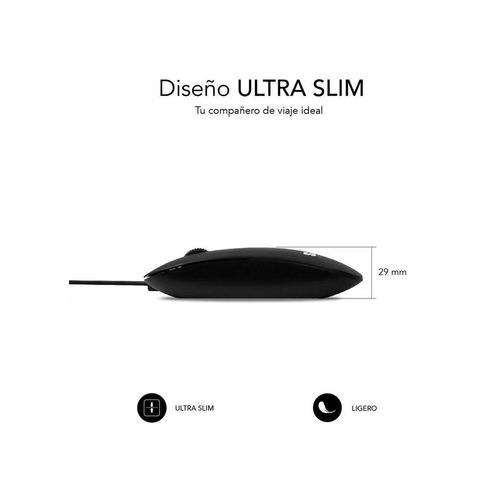 Subblim Flat Mouse Black - Ratón Óptico