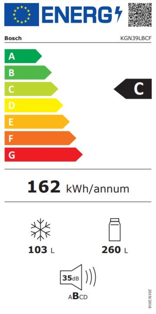 Frigorífico Combi BOSCH KGN39LBCF Cristal Negro