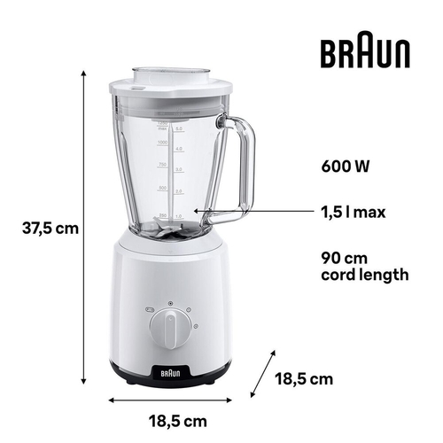 Batidoras de Vaso BRAUN POWERBLEND 1 JB1050WH Blanco 600W