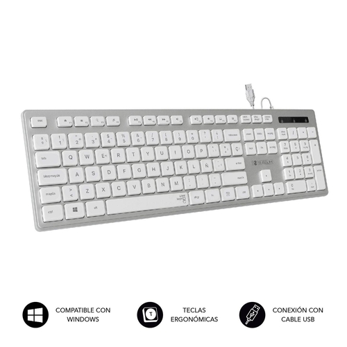 Teclado SUBBLIM Ergonómico Con Cable USB Plata/Blanco