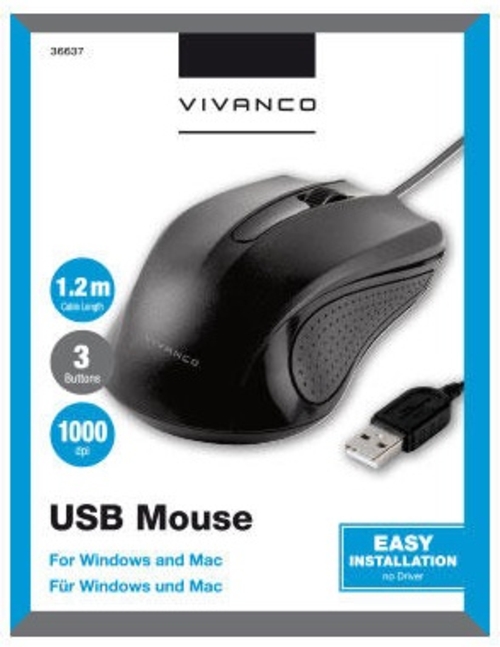 Ratón VIVANCO IT-MS USB 1000 Negro 1000DPI