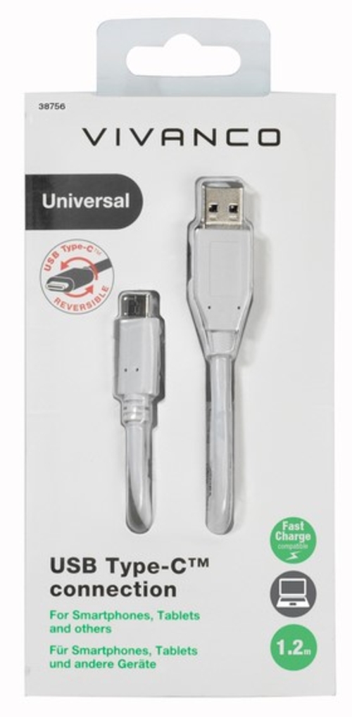 VIVANCO USB-A USB-C 2.0 Blanco - Cable de Carga USB-C