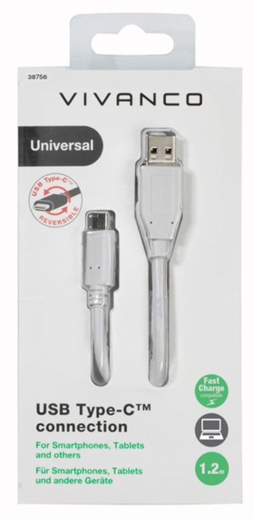 Cable de Carga VIVANCO USB-A USB-C 2.0 Blanco USB-C