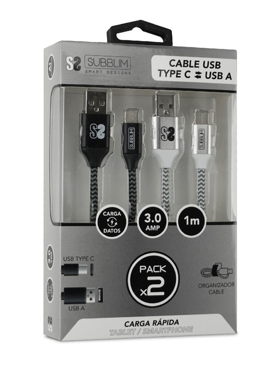 Cable de Carga SUBBLIM USB C-USB A Negro Plata 5V/3.0A
