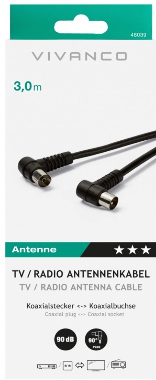 VIVANCO 48039 Negro - Cable de Antena 3M