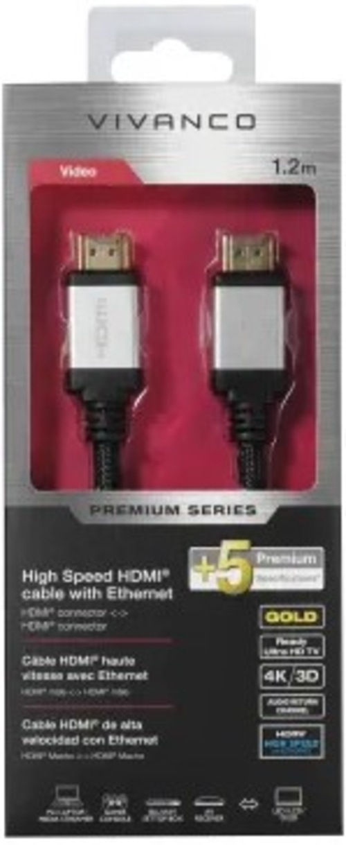 VIVANCO HDHD 12 Gris - Cable HDMI 1.2M