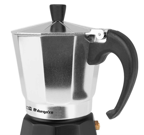 Cafetera de Aluminio ORBEGOZO KFM-630 INOX-Negro 6 Tazas