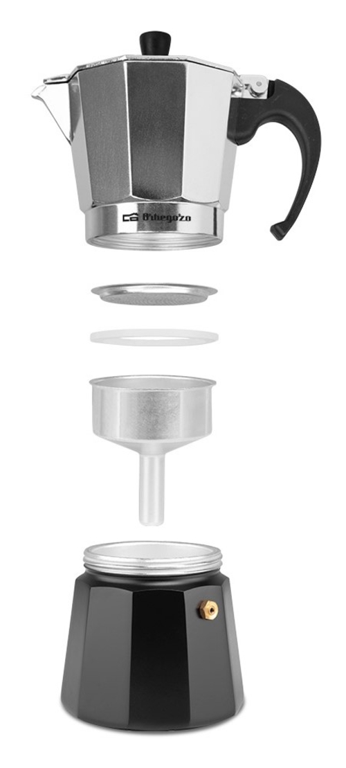 Cafetera de Aluminio ORBEGOZO KFM-630 INOX-Negro 6 Tazas