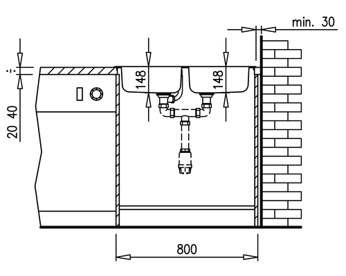 TEKA E-50 2C Sin Agujero INOX - Fregadero 80CM