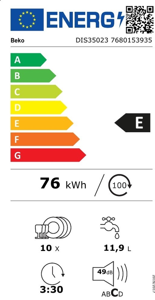 BEKO DIS-35023 Negro - Lavavajillas 45CM 10 Servicios