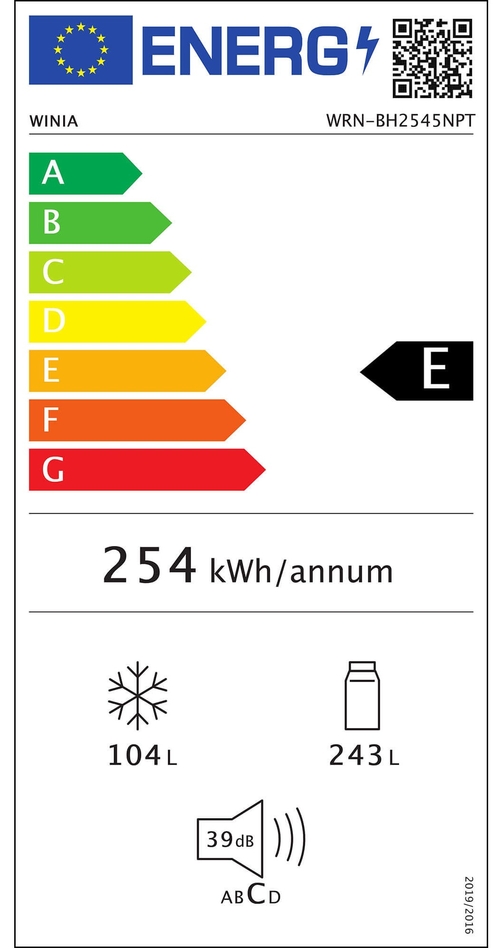 WINIA WRN-BH2545-NPT INOX - Frigorífico Combi NO FROST