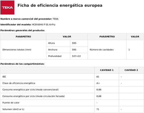 Horno Multifunción TEKA AIRFRY HCB 6646 INOX  71L