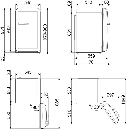 SMEG FAB-10HRCR5 Crema - Nevera Pequeña Cíclico