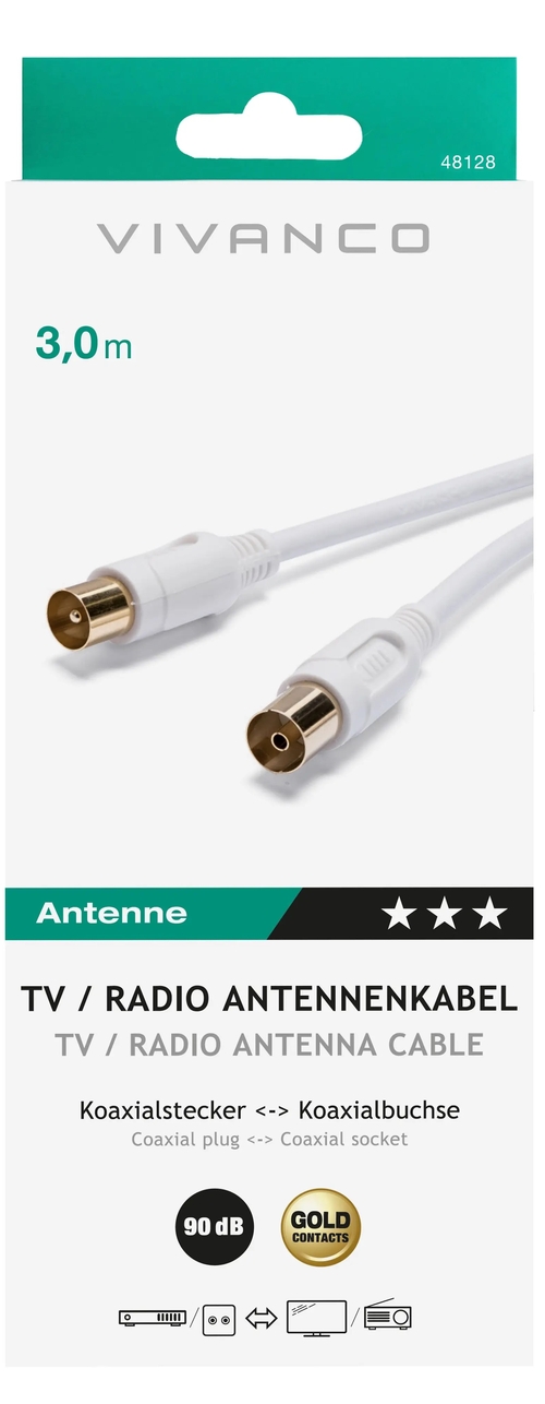 VIVANCO 90Db  - Cable de Antena Blanco