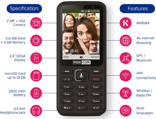 MAXCOM MK-241 Negro - Móvil 2.4" 512 MB