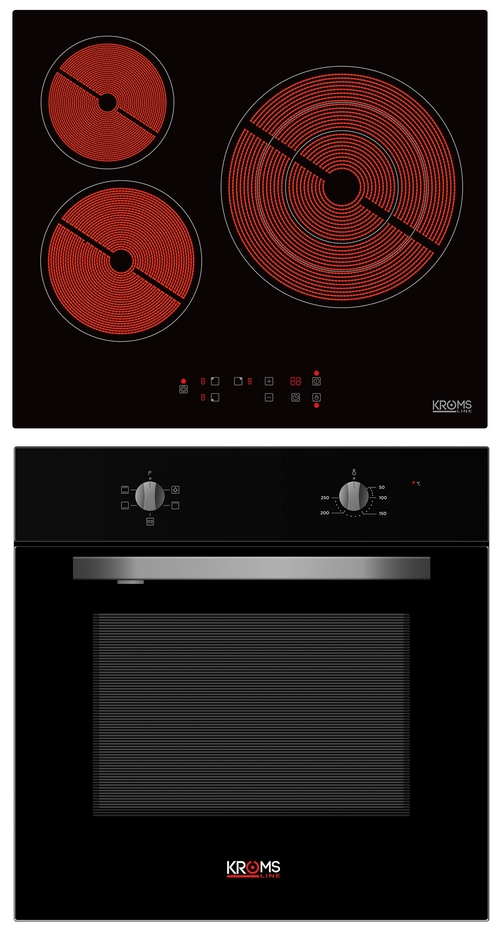 KROMSLINE KVR-3FR-300 + KHM-600-CR-BK - Conjunto Vitrocerámica Eléctrica + Horno Negro