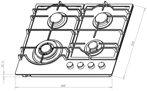 Placa de Gas KROMSLINE KPG-4F-MCVU Negro 60CM