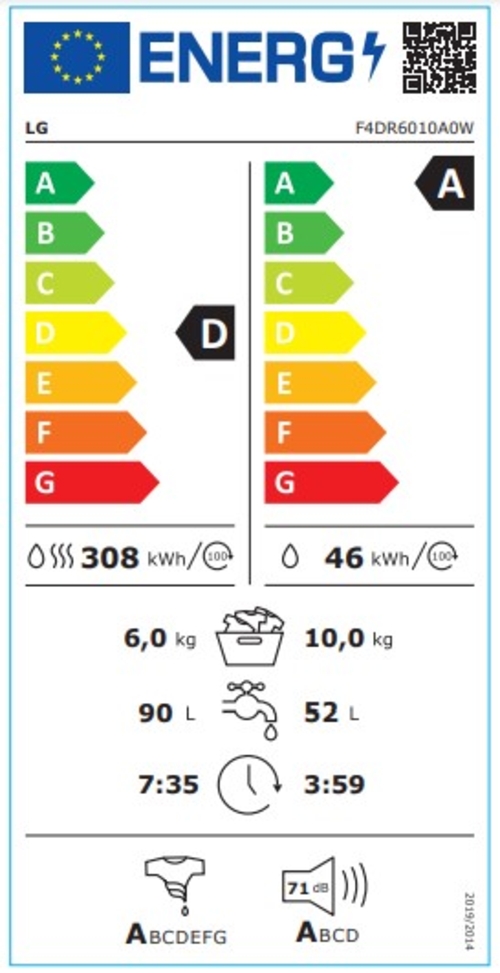 LG F4-DR6010A0W Blanco - Lavadora Secadora 10KG / 6KG 1400RPM
