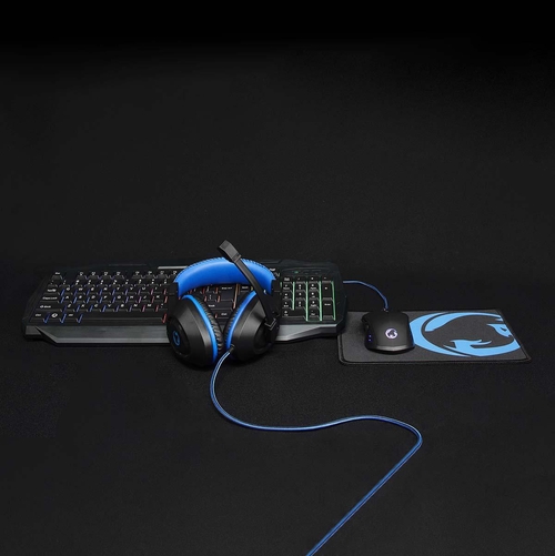 nedis TECLADO + AURICULARES + RATÓN + ALFOMBRILLA Azul-Negro - Pack Gaming 4 en 1