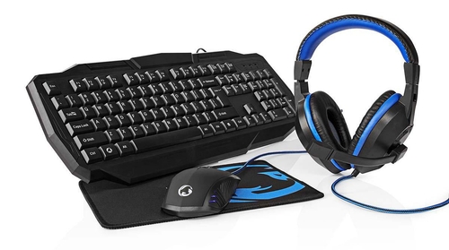 nedis TECLADO + AURICULARES + RATÓN + ALFOMBRILLA Azul-Negro - Pack Gaming 4 en 1