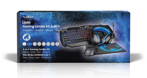 nedis TECLADO + AURICULARES + RATÓN + ALFOMBRILLA Azul-Negro - Pack Gaming 4 en 1