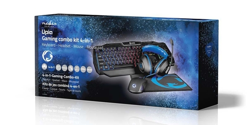 nedis TECLADO + AURICULARES + RATÓN + ALFOMBRILLA Azul-Negro - Pack Gaming 4 en 1