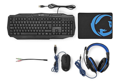 nedis TECLADO + AURICULARES + RATÓN + ALFOMBRILLA Azul-Negro - Pack Gaming 4 en 1