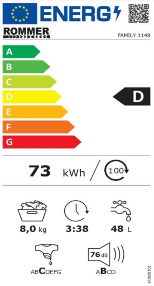 ROMMER FAMILY 1148 Blanco - Lavadora Carga Frontal 8KG 1000RPM