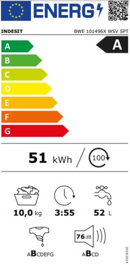 INDESIT BWE 101496X WSV SPT Blanco - Lavadora Carga Frontal 10KG 1400RPM