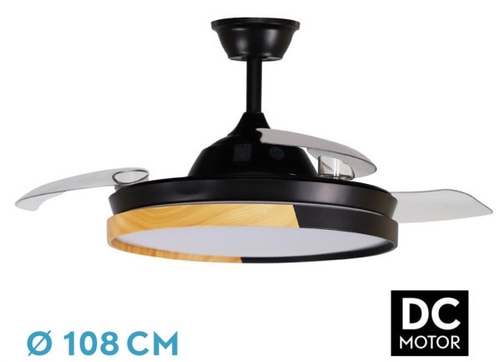 Abrila DC EMPERADOR 108CM Negro-Haya - Ventilador de Techo Aspa Retráctil con Luz