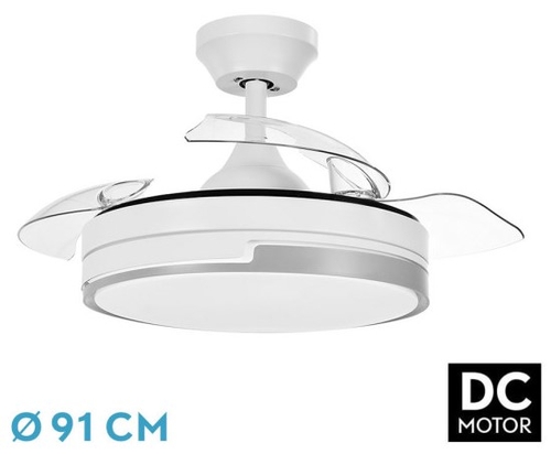 Abrila DC MINI OLIMPIA 91CM Blanco-Gris  - Ventilador de Techo Aspa Retráctil con Luz