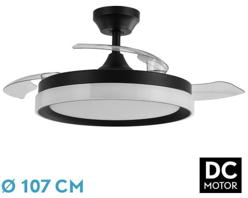Abrila DC ZENIT 107CM Negro - Ventilador de Techo Aspa Retráctil con Luz