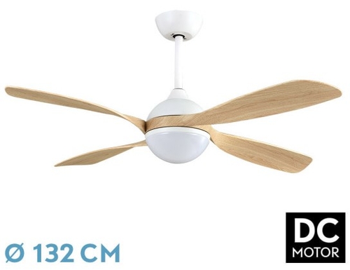 Abrila DC LIVORNO 132CM Blanco-Haya - Ventilador de Techo Aspa Normal con Luz