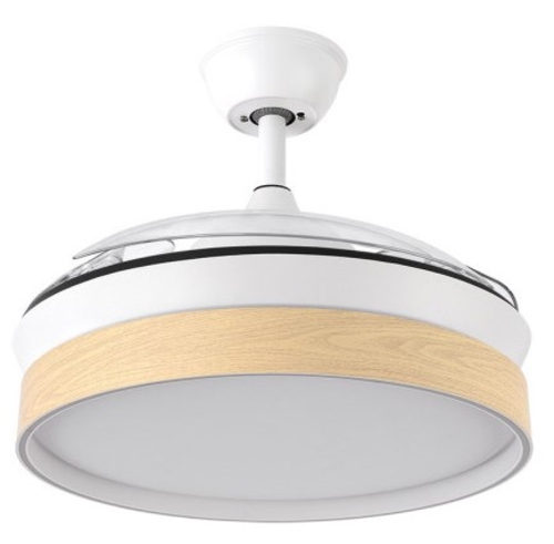 Abrila DC IGLU MINI 91CM Blanco-Haya - Ventilador de Techo Aspa Retráctil con Luz