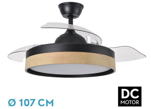 Abrila DC IGLU 107CM Negro-Haya - Ventilador de Techo Aspa Retráctil con Luz