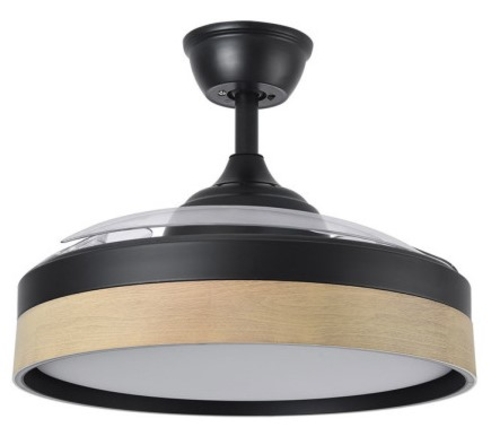 Abrila DC IGLU 107CM Negro-Haya - Ventilador de Techo Aspa Retráctil con Luz