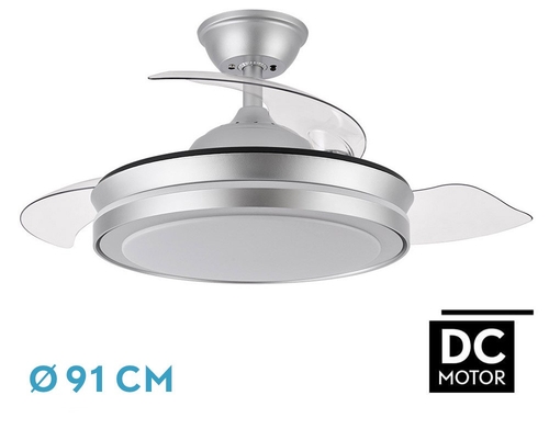 Abrila DC ESPARTA 110CM Plata - Ventilador de Techo Aspa Retráctil con Luz