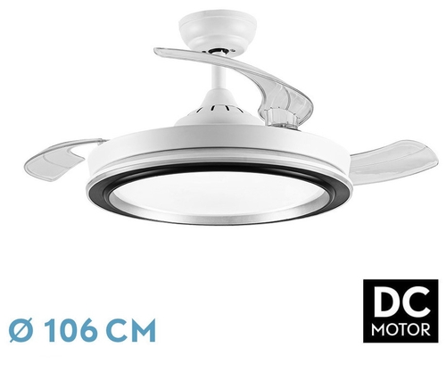 Abrila DC PICOLO 106CM Blanco-Negro - Ventilador de Techo Aspa Retráctil con Luz