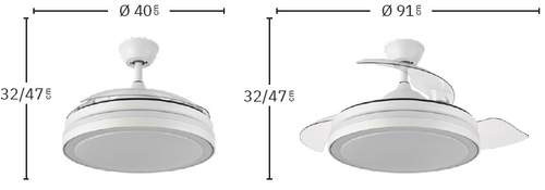 Abrila DC ESPARTA 110CM Plata - Ventilador de Techo Aspa Retráctil con Luz