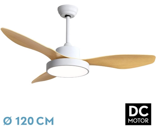 Abrila DC HAYATE 120CM Blanco-Haya - Ventilador de Techo Aspa Normal con Luz