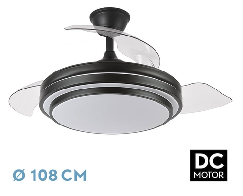 Abrila DC IBE 108CM Negro - Ventilador de Techo Aspa Retráctil con Luz