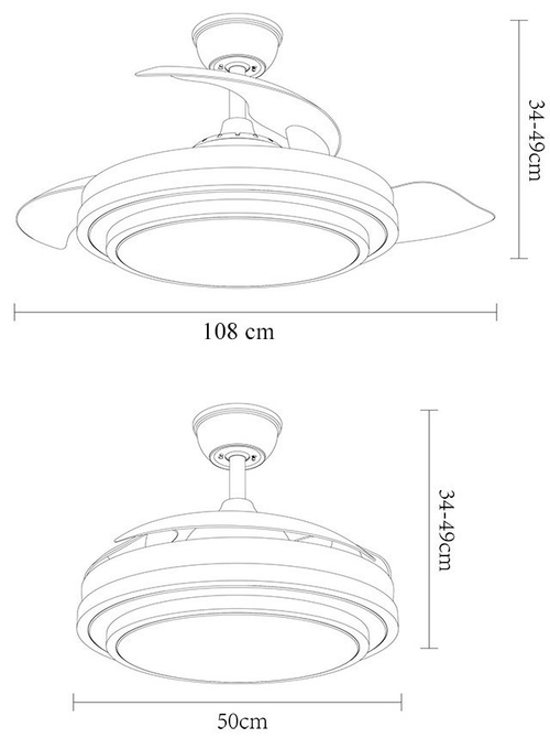 Abrila DC IBE 108CM Negro - Ventilador de Techo Aspa Retráctil con Luz