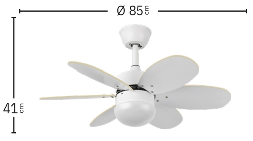 Abrila DC ALVES 85CM Blanco-Haya - Ventilador de Techo Aspa Normal Reversible con Luz