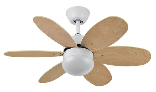Abrila DC ALVES 85CM Blanco-Haya - Ventilador de Techo Aspa Normal Reversible con Luz