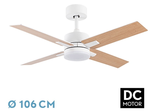 Abrila DC TALCO 106CM Blanco-Haya - Ventilador de Techo Aspa Normal Reversible con Luz