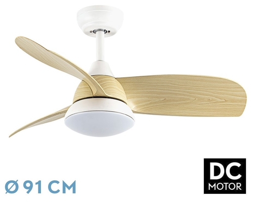 Abrila DC ATOMO 91CM Blanco-Haya - Ventilador de Techo Aspa Normal con Luz