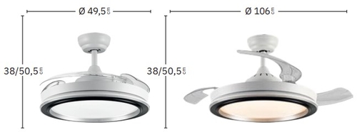 Abrila DC PICOLO 106CM Blanco-Negro - Ventilador de Techo Aspa Retráctil con Luz