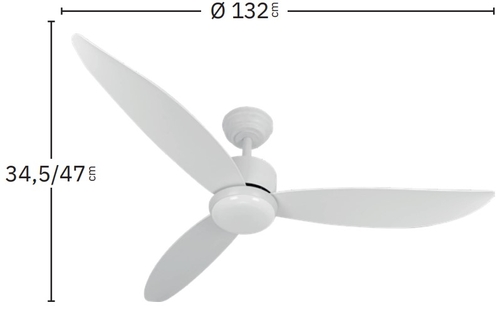 Abrila DC GENIL 132CM Blanco - Ventilador de Techo Aspa Normal con Luz