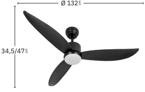 Abrila DC GENIL 132CM Negro - Ventilador de Techo Aspa Normal con Luz